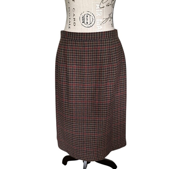 Vintage Isaac Hazan Wool Blend Pencil Skirt Houndstooth Preppy Academia Fall M - Picture 1 of 16